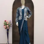 D 60 💙 Teal Blue Saree with Embroidered Jacket