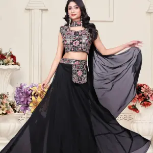 D 73 ✨ Elegant Black Embroidered Lehenga Choli Set ✨