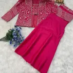 D 74 ✨ Designer Pink Embroidered Co-Ord Set with Jacket ✨