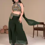 D 75 ✨ Elegant Green Embroidered Fusion Co-Ord Set ✨