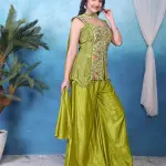 D 76 ✨ Elegant Olive Green Embroidered Palazzo Set ✨