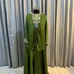 D 77 💚 Elegant Olive Green Embroidered Kurti Palazzo Set 💚