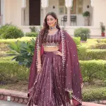 D 42 🤎 Royal Wine Embroidered Lehenga Choli Set 🤎