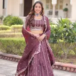 D 42 🤎 Royal Wine Embroidered Lehenga Choli Set 🤎