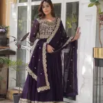D 39 💜 Royal Purple Embroidered Anarkali Gown Set 💜
