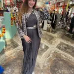 D 49 ✨ Designer Purple Drape Saree with Embroidered Jacket Set ✨💜 Purple (Royal Plum)