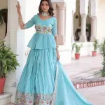 D 40 💙 Elegant Sky Blue Embroidered Lehenga Choli Set 💙