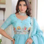 D 40 💙 Elegant Sky Blue Embroidered Lehenga Choli Set 💙