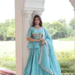 D 40 💙 Elegant Sky Blue Embroidered Lehenga Choli Set 💙