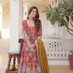 D 41 🌸 Multicolor Floral Anarkali Gown with Mustard Dupatta 🌸