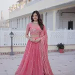 D 37 🌸 Elegant Pink Embroidered Lehenga Choli Set 🌸