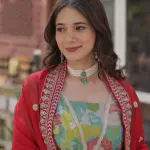 D 65 ✨ Elegant Floral Anarkali Gown with Red Dupatta ✨