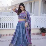 D 67 💜 Royal Lavender & Blue Embroidered Lehenga Set 💜