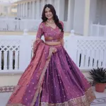 D 67 💜 Royal Lavender & Blue Embroidered Lehenga Set 💜