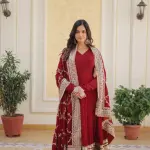 D 68 ✨ Royal Red Embroidered Anarkali Gown with Dupatta ✨