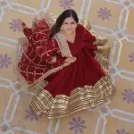 D 68 ✨ Royal Red Embroidered Anarkali Gown with Dupatta ✨