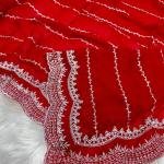 Hot Pink Satin Georgette Party Saree with Handcrafted Stone Embellishments & Blouse Piece