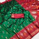 Handwoven Ikat Pochampally Silk Saree in Hot Pink with Multicolor Pallu & Dark Brown Blouse