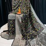 Handcrafted Black Khadi Paithani Silk Saree with Silver Zari & Vibrant Meena Floral Motifs