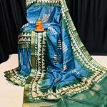 Handcrafted Bronze & Aubergine Modal Silk Saree with Off-White Geometric Prints and Gold Accents & Blouse Piece