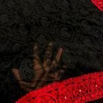 Exquisite Black & Red Handcrafted Pure Chiffon Lucknowi Chikankari Saree with Blouse Piece
