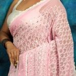 Charming Two-Tone Handcrafted Hakoba Saree in Light Pink & White – Embroidered with Sequins