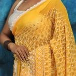 Radiant Two-Tone Handcrafted Hakoba Saree in Bright Yellow & White – Embroidered with Silver Accents