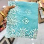 Graceful Sage Green Silk Saree with Hand Embroidery & Pearl Handwork | Designer Embroidered Blouse Piece