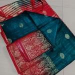 Handwoven Pure Matka Tusshar Silk Saree  Zari Border & Striped Pallu (With Blouse Piece)
