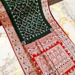 Handcrafted Puri Gazzi Satin Saree in Forest Green & Crimson Red with Golden Zari Weaving and Blouse Piece