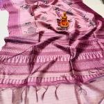 Handwoven Soft Pink Katha Silk Saree with Tusshar Katha Border & Blouse Piece