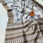 Handwoven Cream Off-White Katha Silk Saree with Tussar Katha Border & Blouse Piece