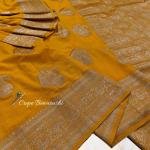 Rani Pink Crepe Banarasi Handloom Saree with Rich Zari Border
