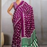 Pure Handcrafted Ajrakh Modal Silk Saree in Emerald Green with Magenta Pallu