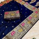 PURE MUGA KATAN WITH GLOSSY DUEL TONE BORDER IS VERY UNIQUE WITH MINA WORK