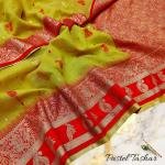 TUSSAR BENARASI SAREE WITH PASTEL COLOUR  CONTRAST BORDER