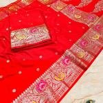 PURE MUGA KATAN WITH GLOSSY DUEL TONE BORDER IS VERY UNIQUE WITH MINA WORK