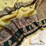 TUSSAR BENARASI SAREE WITH PASTEL COLOUR  CONTRAST BORDER