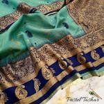TUSSAR BENARASI SAREE WITH PASTEL COLOUR  CONTRAST BORDER