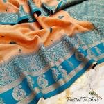 TUSSAR BENARASI SAREE WITH PASTEL COLOUR  CONTRAST BORDER