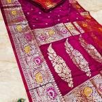 PURE MUGA KATAN WITH GLOSSY DUEL TONE BORDER IS VERY UNIQUE WITH MINA WORK