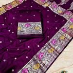 PURE MUGA KATAN WITH GLOSSY DUEL TONE BORDER IS VERY UNIQUE WITH MINA WORK