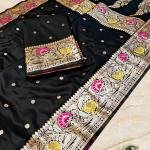 PURE MUGA KATAN WITH GLOSSY DUEL TONE BORDER IS VERY UNIQUE WITH MINA WORK