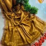 Dark Mustard Pure Raga Tissue Silk Handcrafted Sari – Elegant Traditional Wear