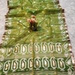 Graceful Green Handcrafted Muslin Silk Jamdani Saree with Zari Butti Design and Border