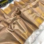 Handcrafted Golden Yellow Bapta Tussar Silk Mangalgiri Saree with Gold Detailing & Blouse Piece