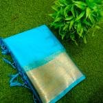 Golden Grace in Pink – Handcrafted Maslin Organza Saree with Matching Blouse