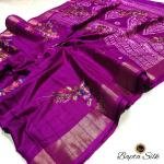 Handcrafted Deep Teal Blue Bapta Silk Saree with Digital Floral Design & Matching Blouse Piece – Free Size
