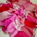 Rose Raga – Handcrafted Pure Linen Check Saree in Shades of Pink & Red with Blouse Piece