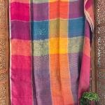 Vibrant Handcrafted Pure Linen Saree in Multicolor Checks with Blouse Piece